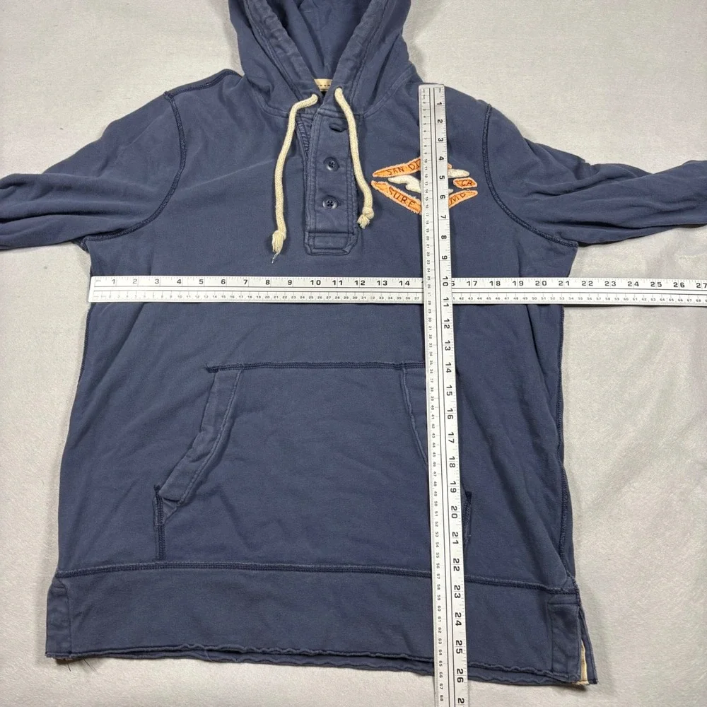 Hollister Mens XL Navy Blue Henley Hoodie San Diego Surf Camp Seagull Logo
